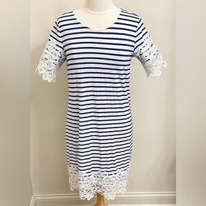 Tommy Hilfiger Blue White Striped Lace M Nautical Coastal Newport Preppy Dress